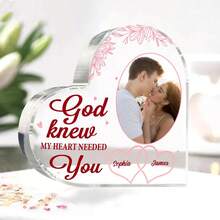 个性化亚克力心形纪念品 - 可定制照片和姓名桌面摆件，适合情侣，浪漫周年纪念礼物，纪念重要日期的爱情纪念品，优雅的新婚家居装饰 - C-情侶卡磚 - 查看 12