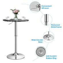 COSTWAY Modern Bar Table Set Of 2, Round Pub Table With Marble Patterns Tabletop, Height Adjustable & 360° Swivel Counter Table, Dining Table For Home, Restaurant & Cafe, White/Black - Black - View 2