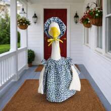 Porch Goose Spring Outfit Creative Plastic Goose Floral Print Dress With Hat For Outdoor Garden Yard - Blue (1 Piece) - View 2