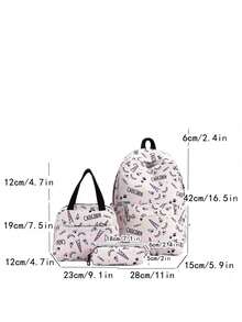 Bộ 3 món thời trang Preppy họa tiết chữ cái/kỳ lân, gồm ba lô, túi đựng cơm trưa và hộp bút, có ngăn đựng laptop, dây đeo điều chỉnh được và nhiều ngăn nhỏ, dung tích lớn, lý tưởng cho nữ sinh/sinh viên đại học/sinh viên tốt nghiệp sử dụng hàng ngày/đi nghỉ mát/du lịch/đi học. - Hồng - Xem 2