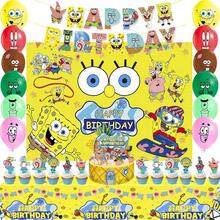 SpongeBob SquarePants Đồ dùng dùng một lần cho tiệc sinh nhật chủ đề Anime: Đĩa, băng rôn, đồ trang trí bánh, cờ treo, bóng bay, đồ trang trí sinh nhật. - Nhiều màu - Xem 1