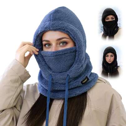 4-częściowy damski zimowy szalik termiczny z kapturem i podszewką – wiatroodporny, ciepły, miękki i puszysty, dzianinowy, odpowiedni na zimowe ćwiczenia, outdoorowy, do codziennego użytku, nadający się do prania ręcznego, wygodny design, wzmocnione przeszycia, sportowy, codzienny, sportowy, w stylu retro, odpowiedni dla entuzjastów aktywności na świeżym powietrzu, na podróże/sport/zakupy/spotkania towarzyskie, prezent na wiosenne święto, niezbędny na zimę