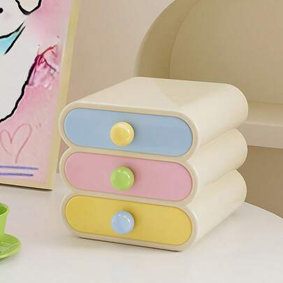 1Pc High-Grade Drawer-Type Makeup Organizer, Multi-Purpose Desktop Storage Rack For Bedroom Vanity, Moisture-Proof & Durable Plastic Cosmetic Holder, Ideal For Storing Makeup, Skincare Products & Small Items, Sleek & Elegant Style With Layered Drawer Design, Perfect For Cosmetic Organization On Bedroom Dresser