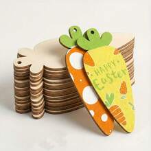 20 Peças Grandes Decorações de Madeira Não Acabadas com Tema de Páscoa, 10 Peças Fatias de Madeira + Cordas de Suspensão, Formato de Cenoura, Fatias de Madeira Criativas Feitas à Mão Presentes de Feriado, Decoração, Enfeites Pendentes para Casa - Pendentes de Feriado, Suspensões - Multicolorido - Visão 2