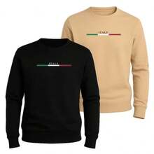 Two-Pack Of Crew Neck Sweatshirts, Italy Brand, Men's Winter Sweater. - Black X Beige - View 1