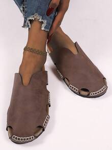 Nuevas sandalias casuales y cómodas, resistentes al desgaste y antideslizantes para uso diario, vacaciones y talla grande, con costura de unicolor y diseño slip-on para mujeres - Marrón claro - Ver 5