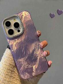 Ốp lưng Wave Ripples 1 chiếc thời trang đính đá lấp lánh, chất liệu kim loại, họa tiết lá màu sắc bắt mắt, tương thích với iPhone 13 Pro, 14 Pro, 16 Pro Max, 16, 14/15 Plus, 16 Plus - Màu tím - Xem 1