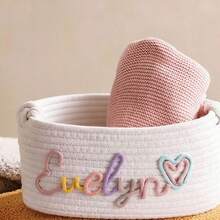 1pc Personalized Letter Handmade Basket, Party Gift Basket, Easter Gift, Party Favor, Round Rope Gift Basket - White Storage Basket - View 40
