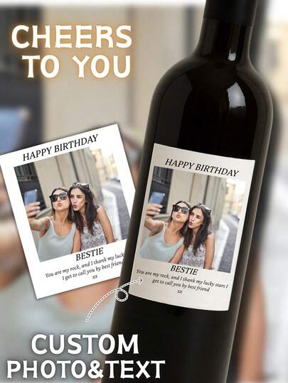 Customized Wine Bottle Stickers, Personalized Photo Wine Labels, Customized Wedding Anniversary Birthday Party Decorations, High-Quality Paper Champagne Bottle Stickers, Unique Couple Gifts And Surprise Party Supplies, Wine Gifts, Personalized Decorations, Customized Birthday Wine Labels, Her Birthday Gift Retro Birthday Stickers, Birthday Labels