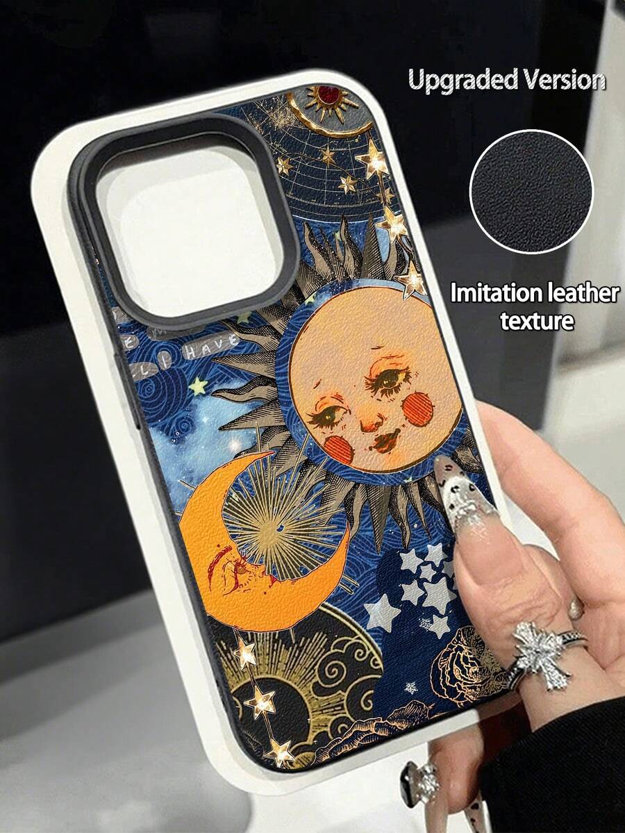 Moon1pc 黑色复古太阳图案防水防摔防滑软手机壳保护套，兼容苹果及其他手机，国际版，非国内版