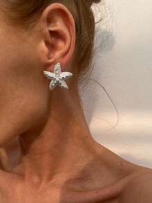 2件套海洋假日风仿珍珠金属海星耳钉，奢华优雅，适合婚礼、派对、海滩度假、日常休闲佩戴、街头风，女士及情侣皆宜，节日及生日礼物。 - 耳飾 - 查看 3