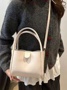 Túi xách màu trơn thời trang, túi tote đeo vai nữ kiểu dáng mới, túi giỏ cao cấp tinh tế với cảm giác sang trọng, túi xô tiện dụng cho đi làm, ở nhà và mua sắm. - trắng - Xem 5