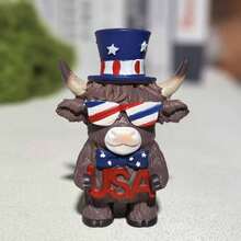 Patriotic Highland Cow Resin Home Decor, Featuring American Flag Design - Patriotic Home And Office Decoration, Desk And Living Room Art, Durable Indoor/Outdoor Decor, Vibrant Colors, Suitable For Planters, Garden, Aquarium, Home And Office - Patriotic Highland Cattle - View 2