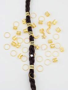 46个星月图案几何发圈，适合女性，可用于节日、派对、约会等各种场合，百搭时尚 - 金色 - 查看 5