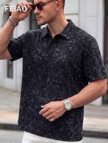 Áo Polo nam FEIAO phong cách retro Mỹ cổ điển, chất liệu cotton, thiết kế vải bạc màu, thời trang công sở, thường ngày, phù hợp cho kỳ nghỉ. - màu đen - Xem 3