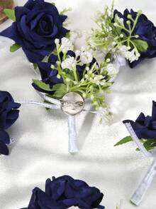 康乃馨玫瑰胸针及纽扣套装，人造花腕花，舞会礼服花环，新郎胸花，婚礼花卉装饰，舞会礼服配饰 - 彩色 - 查看 3