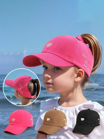 1pc Kids Open Top Baseball Cap, Heart & Letter Print Sun Visor Hat, Breathable Snapback For 4-8Y