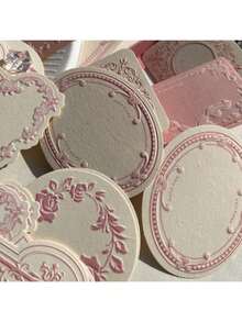 30 Sheets Of Retro Embossed Relief Printing Thickened Cowhide Specialty Paper Memo Pad With Floral Bow Detail Frame, Ins Style, Writable Note Card For Journal Decoration, Craft Paper Back To School - Một cỡ - Xem 3