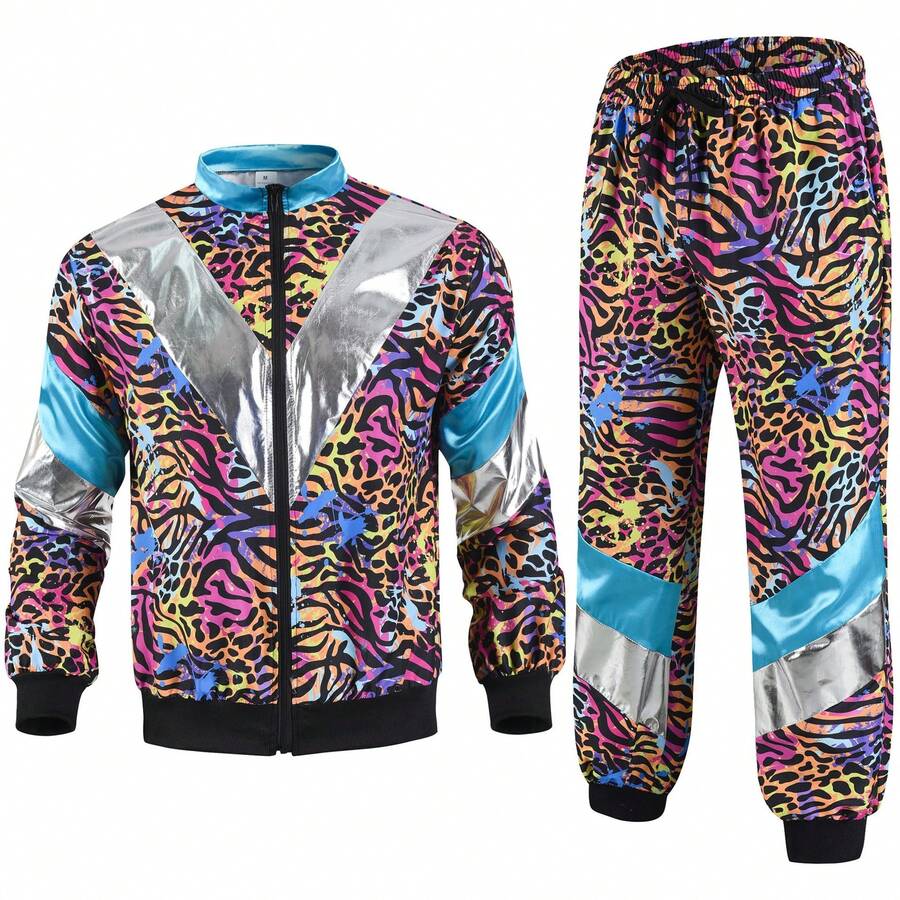 70s Vintage Disco Costume Party Stage Performance Costume - 黃豹紋運動服 - 查看 1