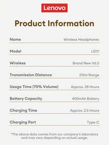 Lenovo 联想 LS117 复古蓝牙 6.0 无线耳机，3D 环绕立体声，高品质音频，超长续航，ENC 主动降噪，游戏、音乐、智能手机和电脑适用，舒适佩戴，礼品 - 黑色 - 查看 11