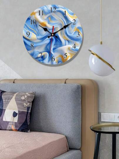 10-12 Inch Abstract Marble Texture Wooden Silent Wall Clock With Black Hands And Roman Numerals, Modern Home Decor For Living Room, Bedroom, Kitchen, Office, Ideal Gift For Holidays And Birthdays