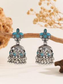 一对优雅的波西米亚风水晶水钻串珠流苏耳环，宝莱坞风格珠宝，适合女性和女孩日常佩戴，也适合节日、婚礼和派对等场合/珠宝礼品 - Jhumka - 查看 7