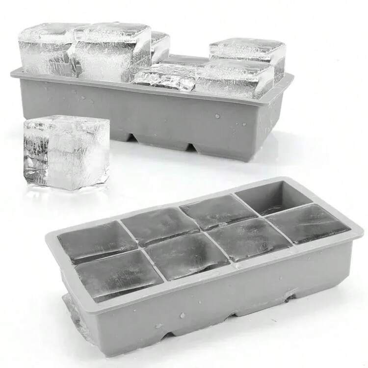 2个硅胶冰格，每个冰格可轻松取出8个方形冰块，2英寸大号，可重复使用，适用于冰箱、巧克力、婴儿食品、果汁（带冰夹） - 彩色 - 查看 7