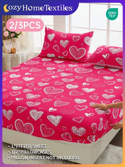 2/3件套印花床单套装，含枕套（小号），适用于9英寸至12英寸厚的床垫，柔软、抗皱、透气，适用于各种床型（单人床、双人床、大号床、特大号床），可机洗，也可作沙发套使用，床上用品套装，通过Oeko-Tex认证