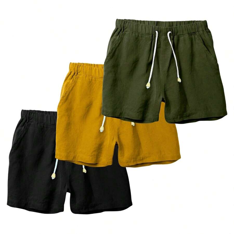 Set Of 3 Premium Linen Shorts For Men - Luxury Beachwear - 黃色 - 查看 1