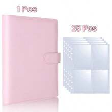 1pc A5 Size Korean Style Loose Leaf Card Holder, 25 Pages, 4 Card Slots, 200 Card Slots, PU Leather Cover, Convenient For Card Organization - Multicolor - View 24