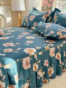 1pc Active Print Bed Skirt, Colorfast, Non-Pilling, Skin-Friendly, Soft, Double Ruffle Design, Suitable For Home Bedroom, Student Dorm, Outdoor Travel - Multicolor - View 5