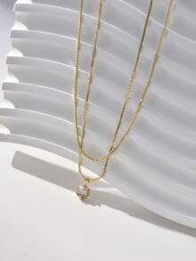 Nooxian Bộ 2 mặt dây chuyền hình lục giác tối giản mạ vàng đính đá Zirconia, thích hợp cho nữ đeo hàng ngày. - Vàng - Xem 5