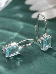 DIYCCPC 1 Pair Fashionable Retro Square Earrings Made Of Light Blue Cubic Zirconia, Suitable For Daily Wear And Vacation, A Perfect Gift For Her - Baby Blue - View 7