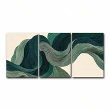 Green Abstract Waves Wall Art Set Of 3, Japandi Minimalist Wall Art, Medieval Green Abstract Decoration, Home Decor Living Room, Wall Decor, No Frame - Waves - View 13