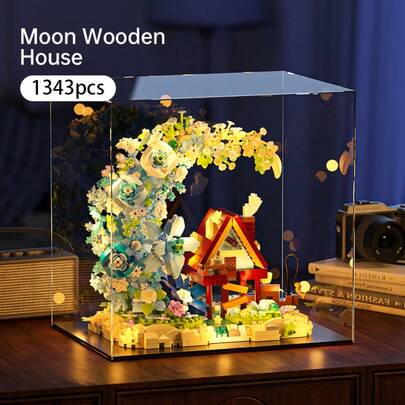 1343pcs Moon Flower Wooden House Building Blocks Set, High-Quality ABS Material, Includes Dust Cover And Lighting, Ideal Gift For Valentine's Day, Mother's Day, Birthday, Back To School, Holidays