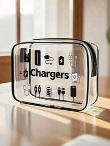 New Arrival!All-In-One Charger Travel Organizer - Transparent Toiletry Bag, Travel Essential, Portable Zipper Travel Makeup Bag, Beach Clear PVC Toiletry Bag, Waterproof Storage Pouch, Transparent Organizer Bag, Cable And USB Organizer Bag, Airport Approved PVC Cosmetic Bag For Chargers, Cables And Power Banks MRFD - 多色 4 - 查看 10