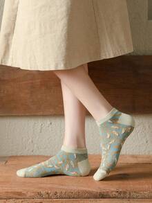 5/10双装 女士透气吸湿压花时尚短袜，春夏款 - 彩色 - 查看 7