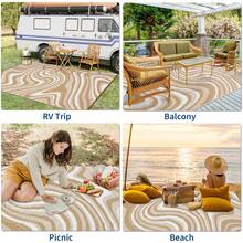 1Pcs Modern Abstract Pattern Outdoor Area Rug For Balcony Pool RV Waterproof Reversible Mat Palm Vintage Straw Plastic Camping Carpet For Patio Deck - Brown and White - View 7