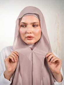 1pc 3-In-1 Quick-Wear Chiffon Hijab With Built-In Magnet And Inner Cap/All-In-One Quick-Wear Hijab--No Pins Needed, Anti-Slip Fit, Instant Wear - Magnetic Instant Hijab - View 6