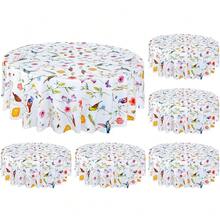 6 Pcs Round Plastic Tablecloth 70inch Watercolor Flower Table Cloth Decorative Disposable Outdoor Floral Table Cover Disposable Summer Tabletop For Party Picnic (Flower And Bird,Fresh Color) - 66Bunga dan Burung - View 1