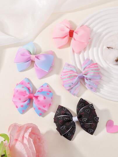 1 Set de Pasadores de Cabello con Moño de unicolor, Accesorios de Cabello de Doble Capa, Pasadores de Cabello con Estampado de Corazón