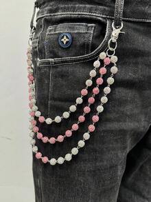 1pc Fashion Street Hip-Hop Pants Chain, Handmade Ceramic Rhinestone Ball Waist Chain, Unisex Body Chain Accessory For Daily Wear (Friendly Reminder: Color Styles Are Random. Handmade Chain Connection, Occasional Detachment Is Normal, Can Be Re-Assembled) - Multicolor - View 9