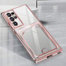 1pc Pink Electroplated Card Holder Case With Card Slots, Electroplated Shiny Buffered Transparent Ultra-Thin Shell, Shock-Proof Transparent Silicone Wallet Cover, Suitable For Samsung Galaxy S26 Ultra/S26 Plus/S26/S26 Edge/S25 Ultra/S25 Plus/S25/S25 Edge/S25 FE/S24 Ultra/S24 Plus/S24/S23 Ultra/S23 Plus/S23/A56/A36/A26/A55/A35/A25/A15/A24/A34/A14/A16/A06 And Apple - Pink - View 4