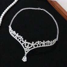 Elegant Water Drop Pendant Crown Bridal Wedding Crown Party Banquet Headpiece - Silver - View 2