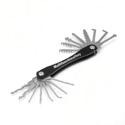 New Hoss Tools USA Standard Folding Key Holder Knife, Curved Pry Bar Tool, 16 In 1 Lock Pick Set, Locksmith Tool Kit