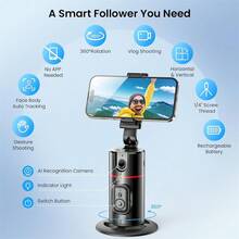 360° Auto Face Tracking AI Stabilizer, Versatile Desk Phone Holder, Tripod With Remote Control, Suitable For Smartphone Video, Blogging, Live Streaming - Black - View 7