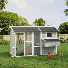 Casa para Gallinas con Corral - Gallinero Grande de Madera con Techo Impermeable, Ideal para 4-6 Pollos, Incluye Nido y Rampa - blanco grisáceo - Ver 6