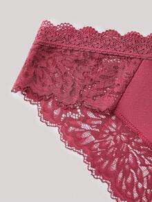 Hourtrue Women's Red Christmas & New Year Lace Pattern Patchwork Comfortable Sexy Briefs - Red - View 4