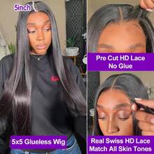 13x6/13x4 全蕾丝前假发，隐形高清蕾丝前假发，200% 密度混发，预先拔毛漂白发结，直发混发假发，女士款，26 英寸预先拔毛高清蕾丝前假发带婴儿发，自然黑假发 - 自然色&黑色系 - 查看 3