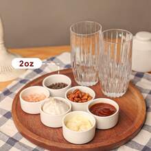 GDCZ 6 件白色陶瓷迷你酱料碟，圆形调味碗，适用于盛放番茄酱、辣椒酱、黑胡椒酱等。适用于洗碗机和烤箱 - 白色 - 查看 8